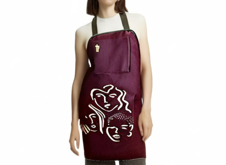 Designer Hand Painted Apron, Dark Red Apron, Burgundy Apron, Gift for Her, Gift for Cook, Craft Room Apron, Reversible Apron