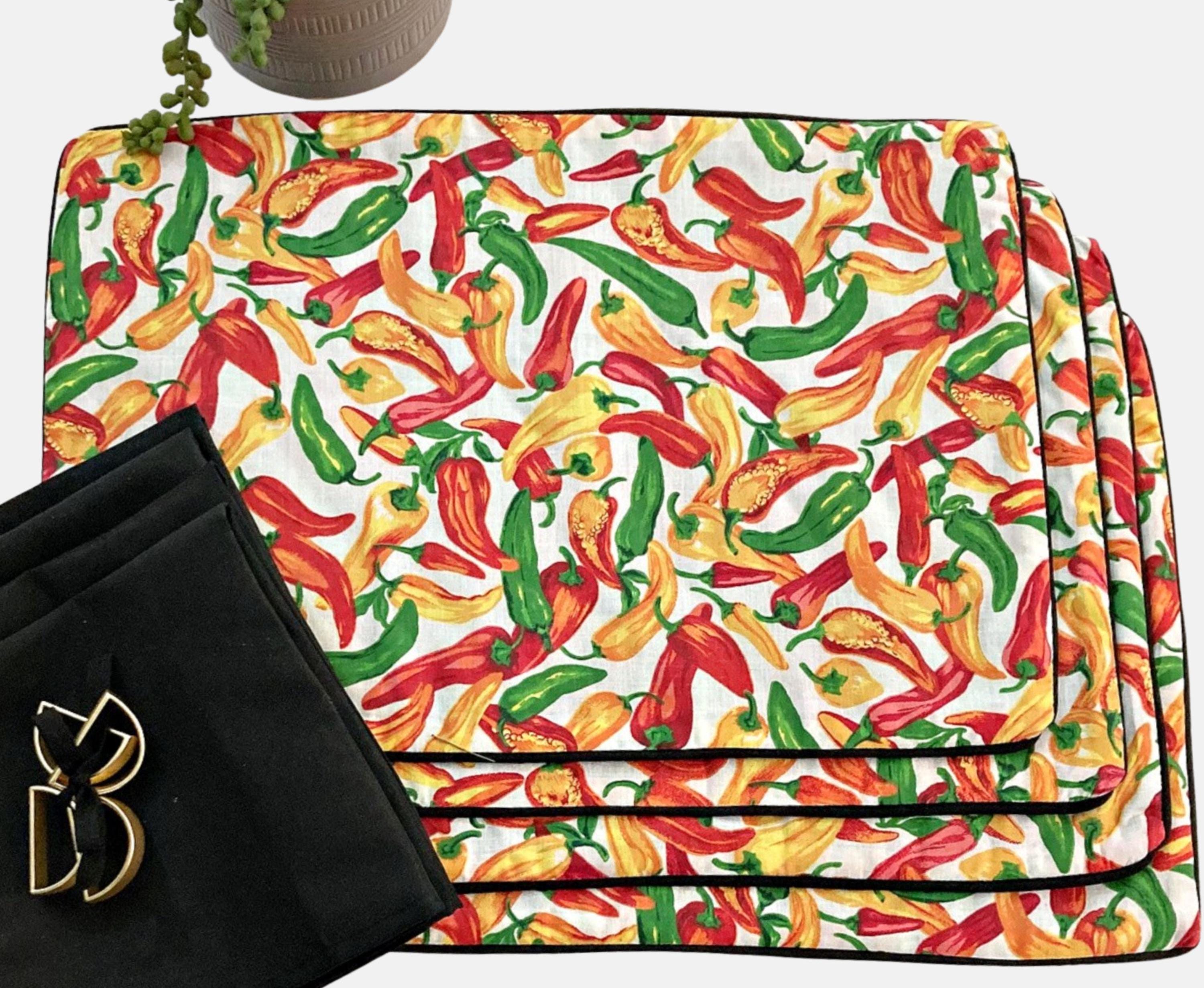 SPICE PLACEMAT SET - Includes Chili Pepper Placemats, Napkins and Napkin Rings, Set of 4, 6 or 8, Colorful Placemats, Housewarming Gift