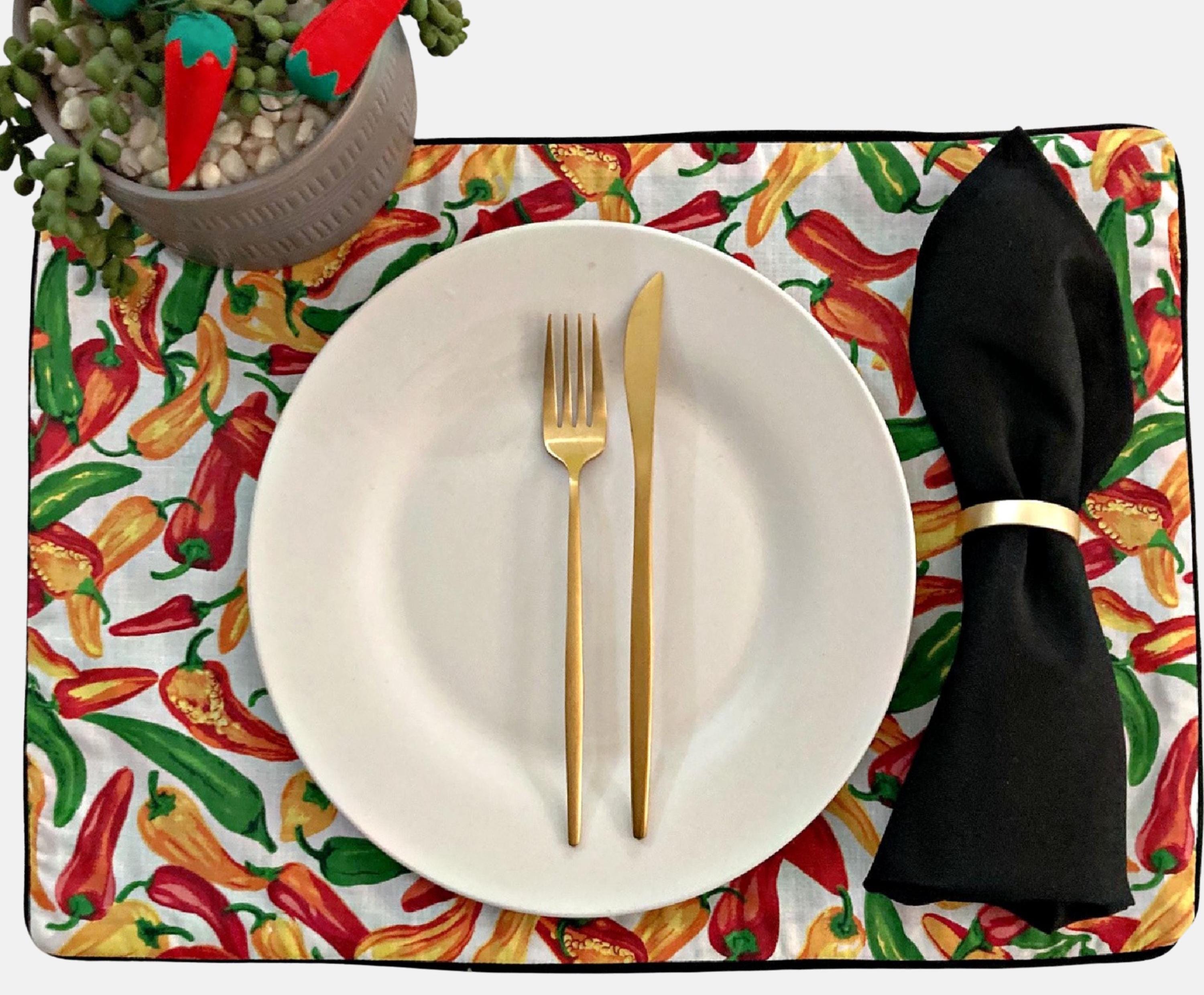 SPICE PLACEMAT SET - Includes Chili Pepper Placemats, Napkins and Napkin Rings, Set of 4, 6 or 8, Colorful Placemats, Housewarming Gift
