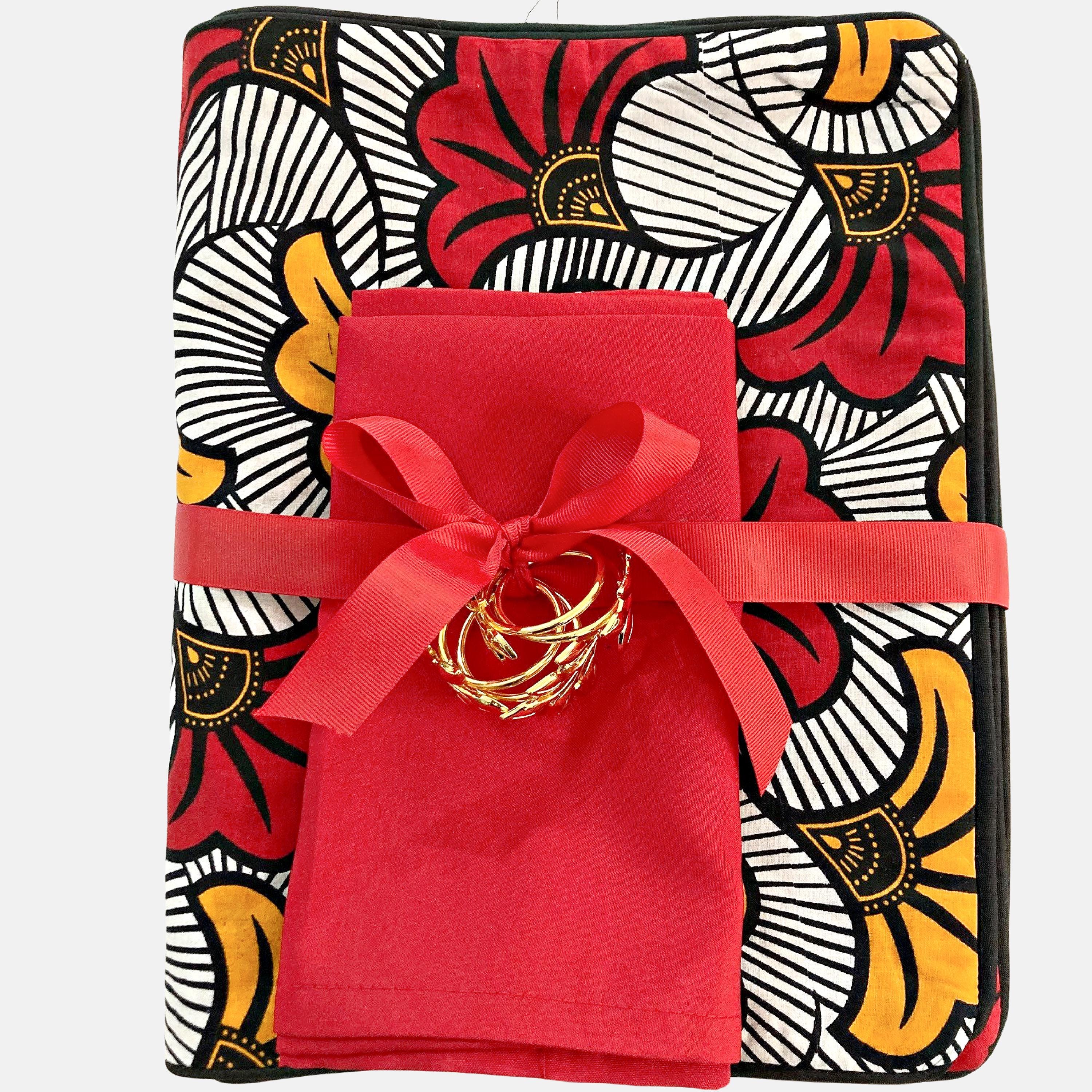 RED PLACEMAT SET - Includes Flower Placemats, Napkins and Napkin Rings, Set of 4, 6 or 8, Placemat with Flowers, Red Table Setting