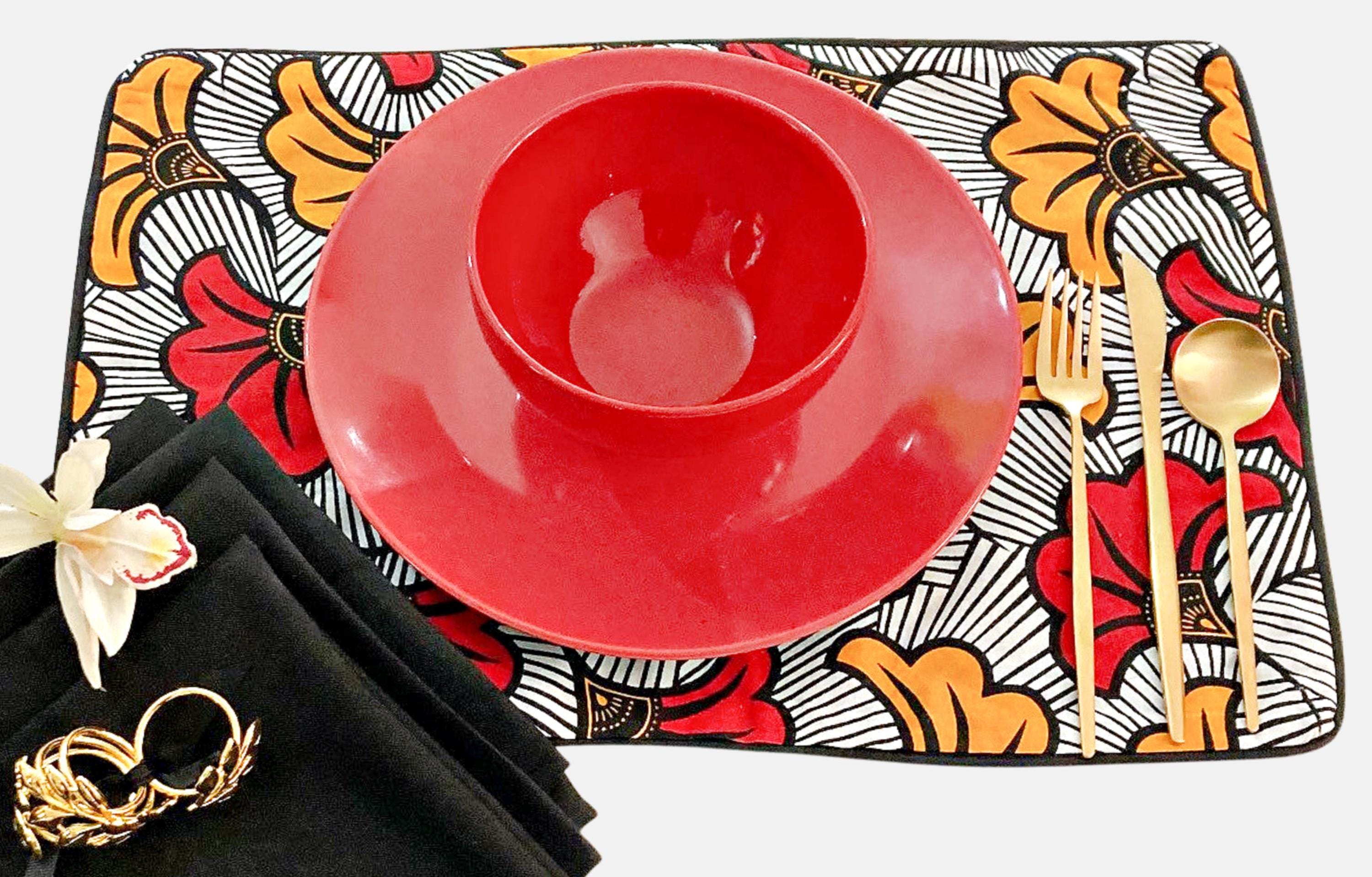 RED PLACEMAT SET - Includes Flower Placemats, Napkins and Napkin Rings, Set of 4, 6 or 8, Placemat with Flowers, Red Table Setting