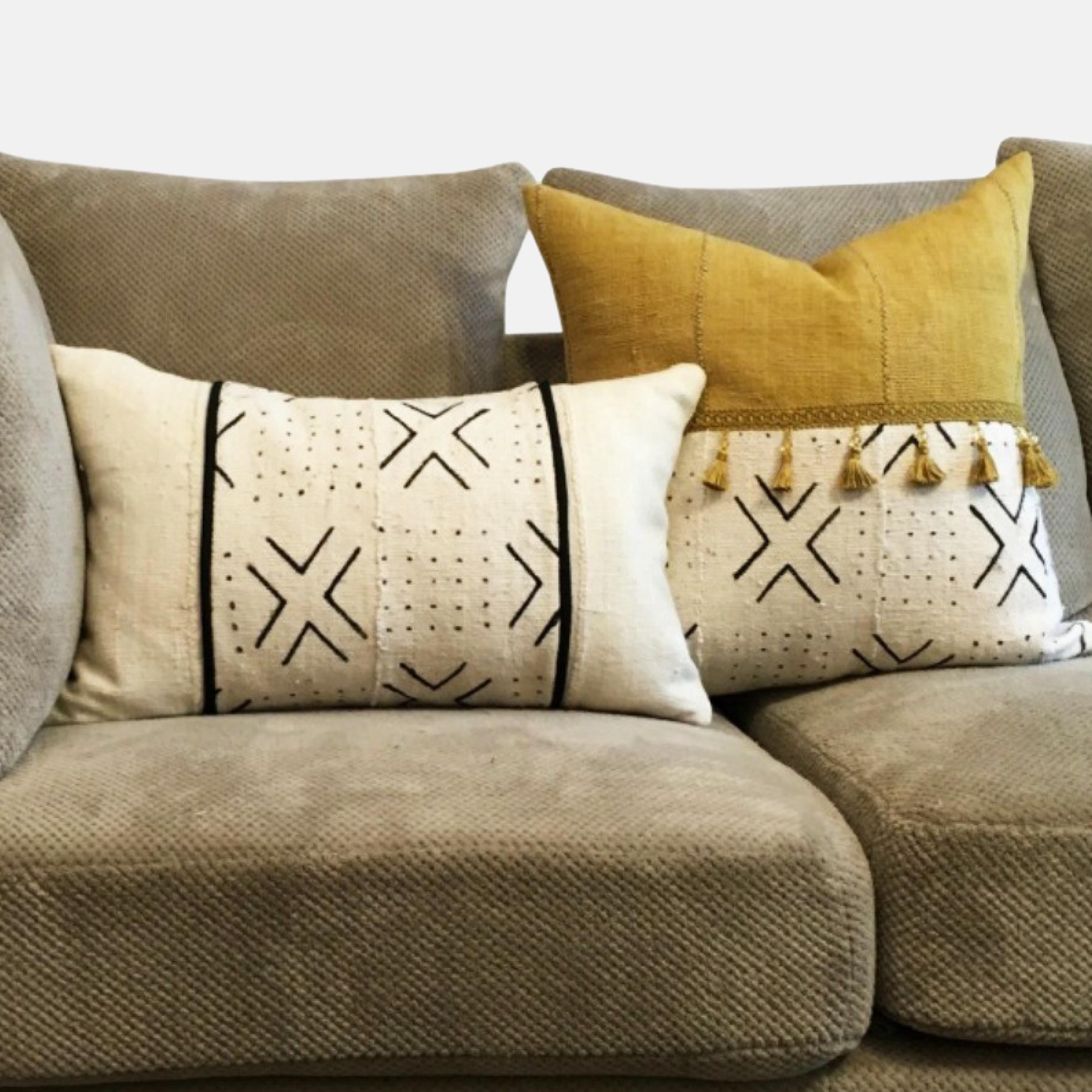 Authentic Mudcloth Pillow Cover with Geometric Design, Throw Pillow with Tassels, Organic Cotton Pillow