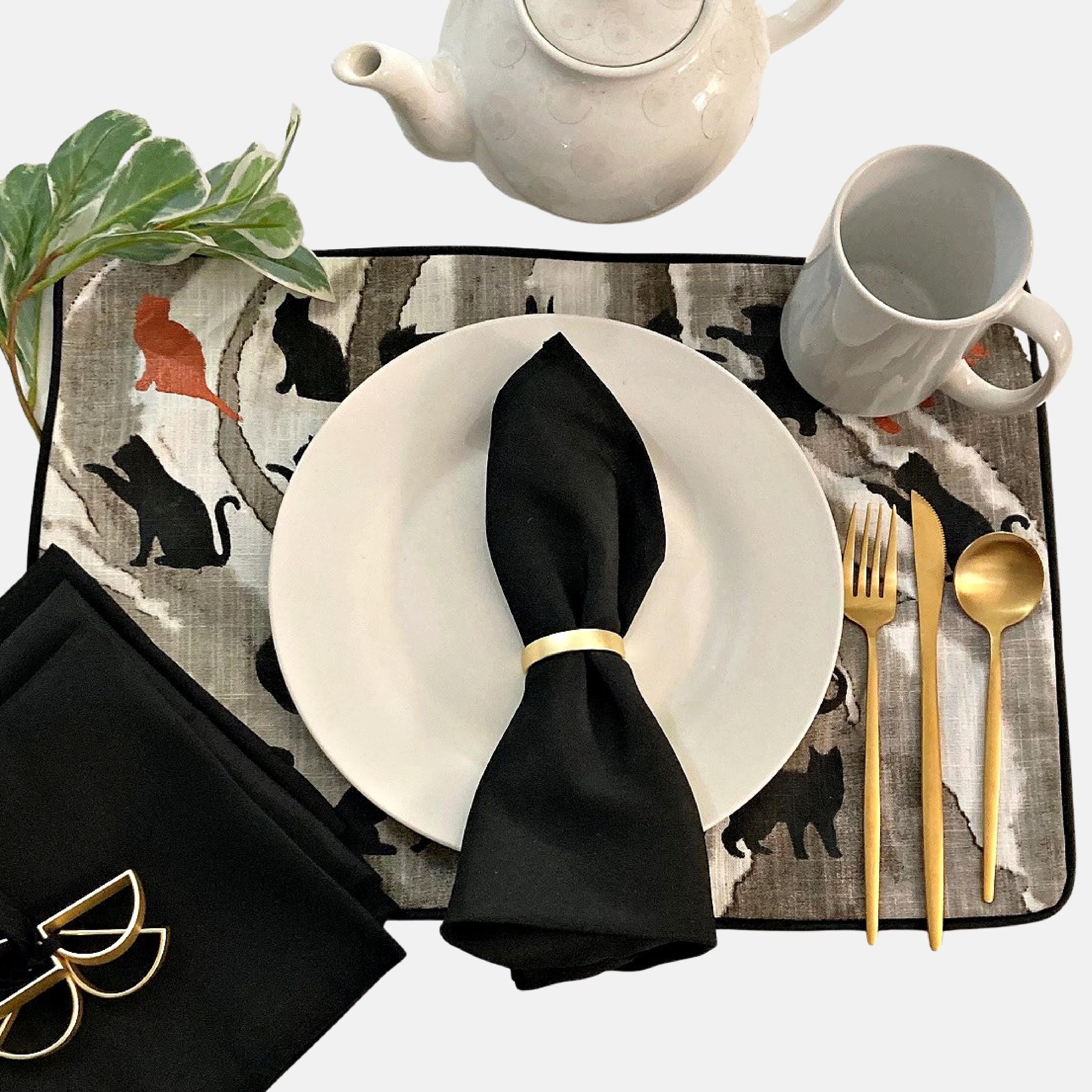 CAT PLACEMAT SET - Includes Placemats, Napkins and Napkin Rings, Set of 4, 6 or 8, Housewarming Kitchen Gift, Placemats, Gift for Cat Lovers