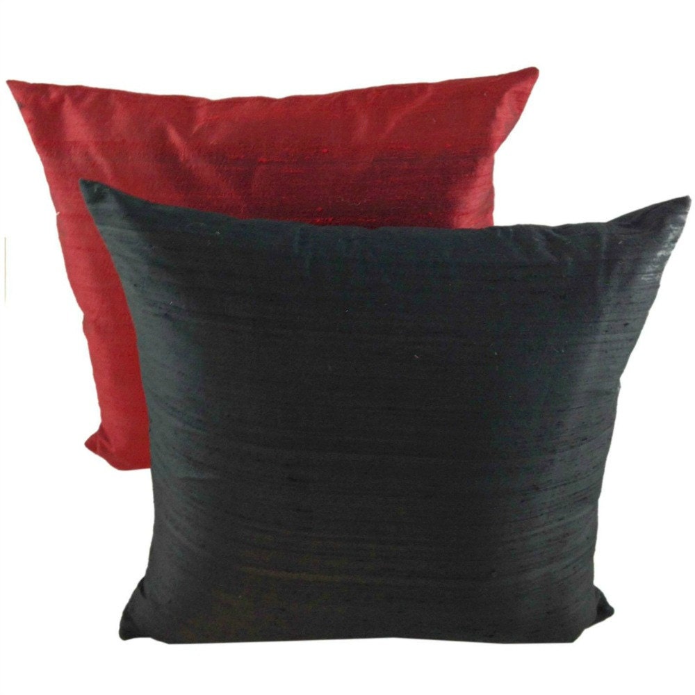 Black SILK Pillow LINED Cover, Indian Silk Sofa Pillow, Designer Throw Pillow