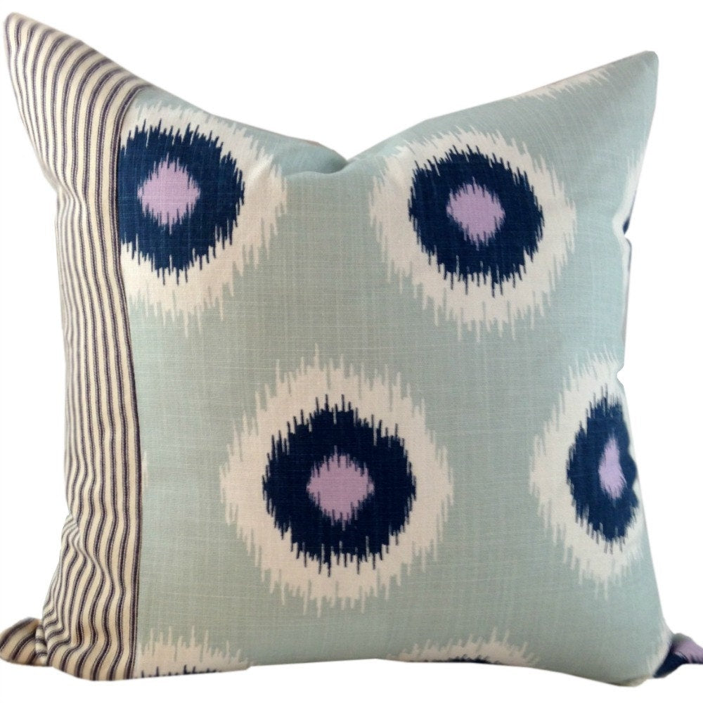 Blue Ikat Pillow Cover,  Farmhouse Pillow, Boho Fabric Pillow, Blue 16x16 Cover, Blue, 18x18 Cover,Blue 20x20 Cover