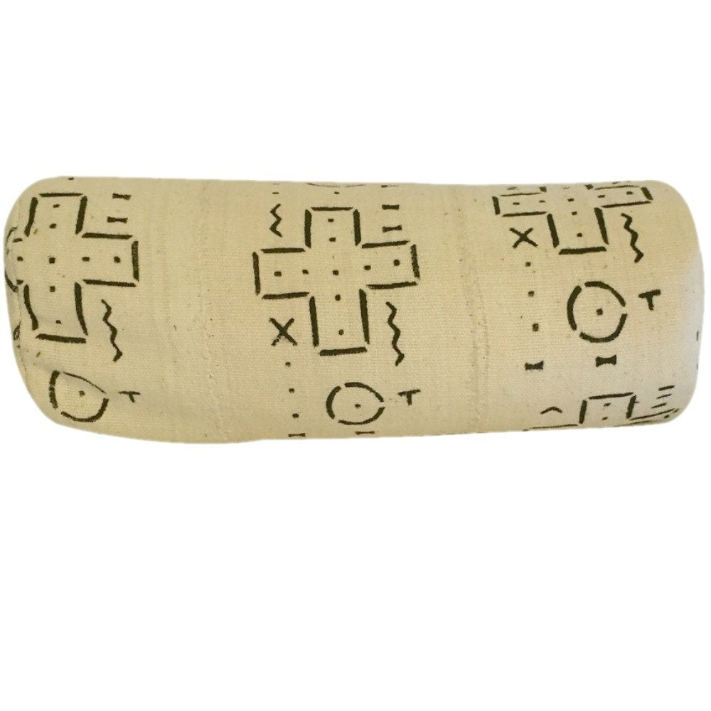 Mudcloth Bolster Pillow Cover, Long Black and White Pillow, Authentic Mud Cloth, Long Round Pillow, Neck Roll Pillow