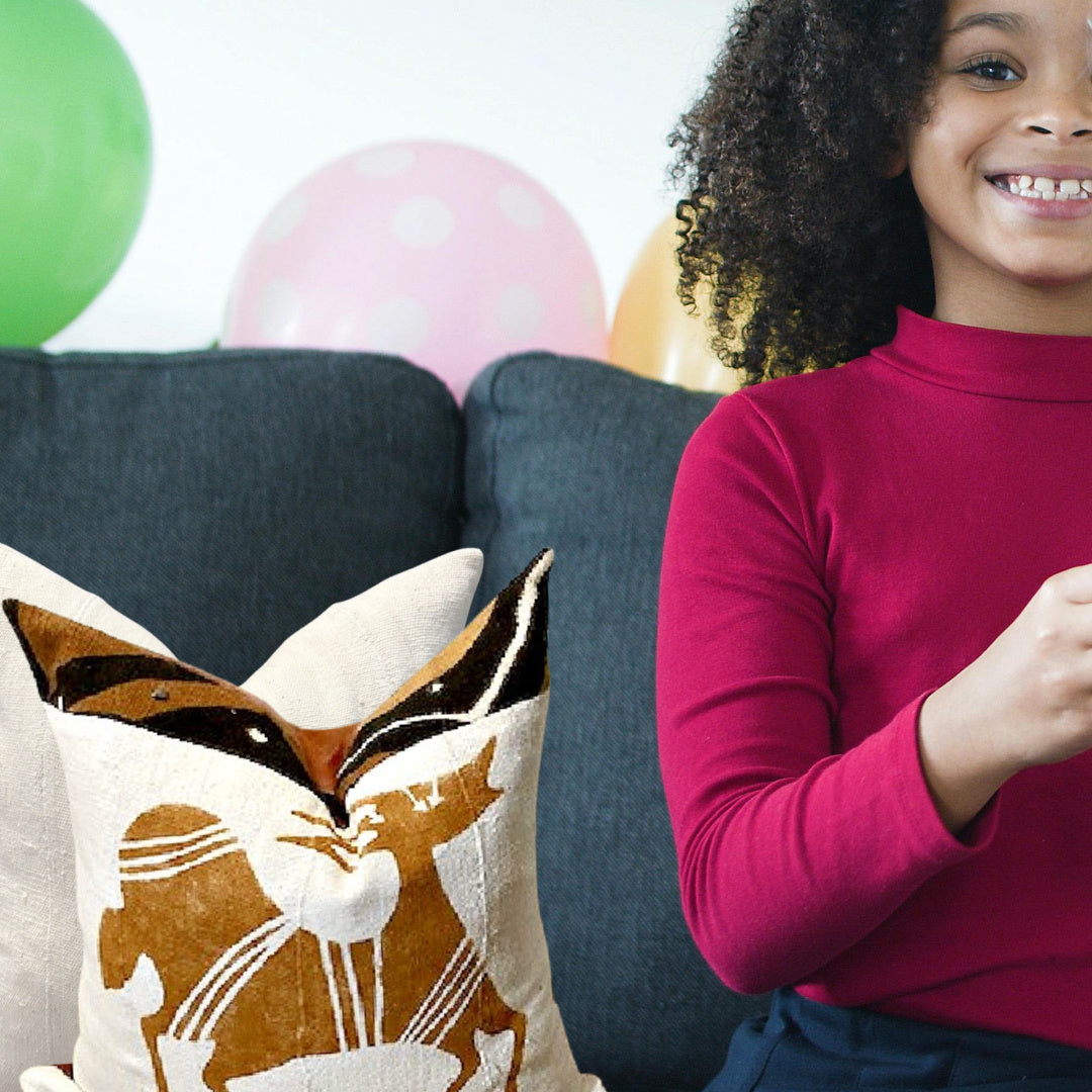 Animal Pillow Cover, Vegan Leather Pillow, Faux Leather Pillow With Mud Cloth